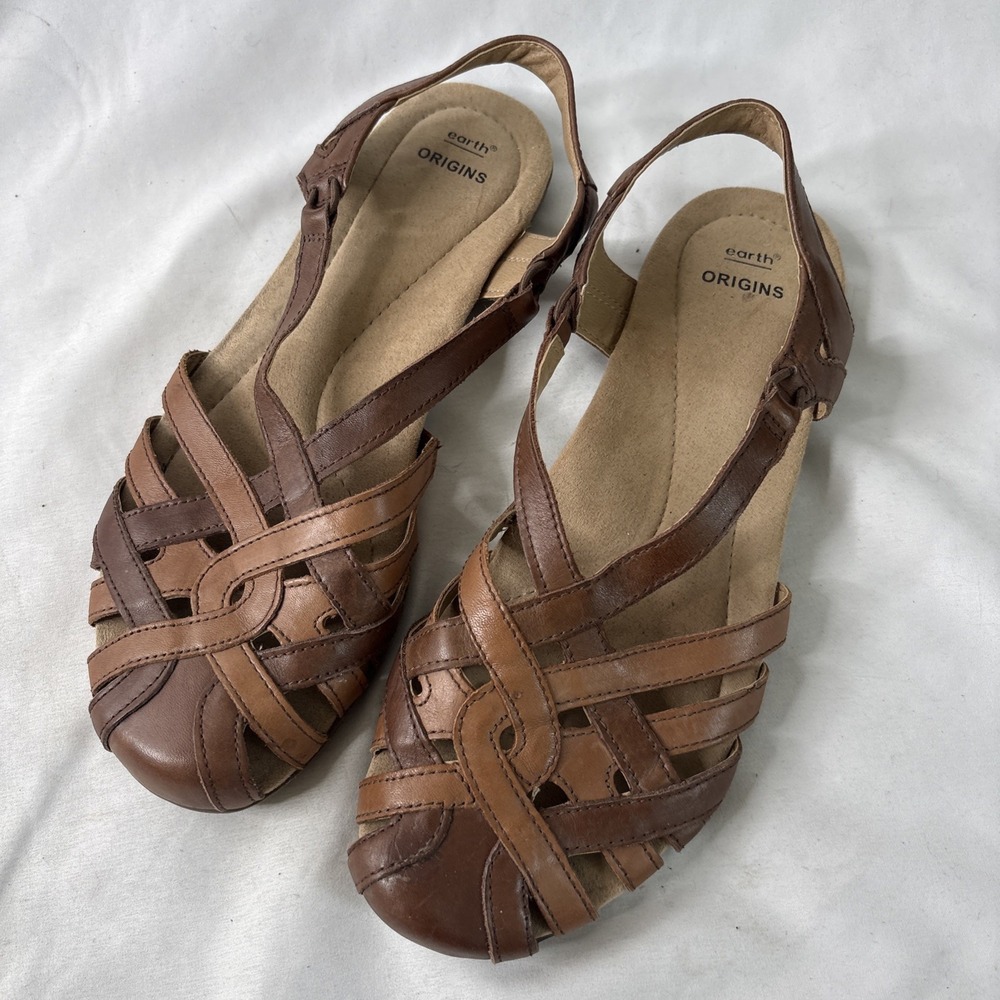 Earth Origins Belle Brielle Leather Upper Woven Straps Comfort Sandals Size 10 M - Picture 2 of 9
